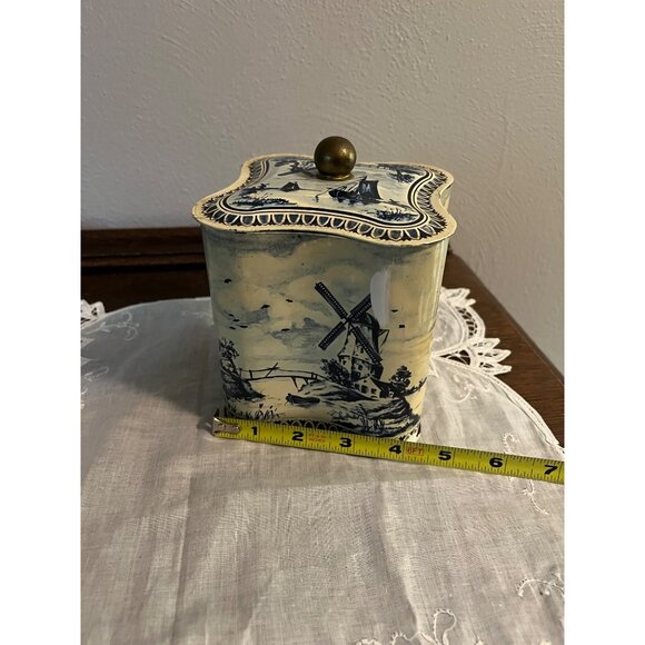 Dutch Scene Windmill Ship Tin with Lid, some paint drips - Picture 3 of 6